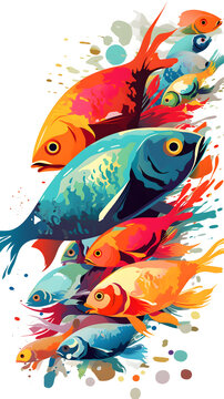 fishes in water vector illustration fot tshirt Generative AI