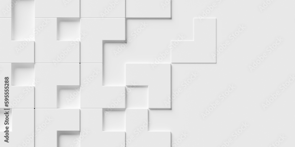 Poster Offset two level small white angled cube boxes block background wallpaper banner template fade out with copy space