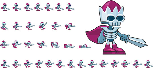 Skeleton king with a sword in his hand. For creating an action game in fantasy style. Game Animated Character. Game Sprite 