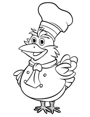 A cartoon chicken wearing a chef's hat. AI generative.