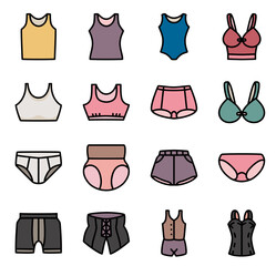 Set of underwear icon with lingerie, panties and vest. 
