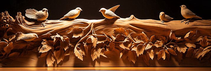 Wooden piece crafted with birds
