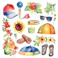 set of summer accessories, clipart
