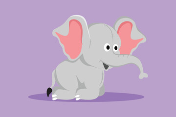 Character flat drawing of elephant plush doll logo, icon, template, symbol. Elephant plush stuffed puppet. Jumbo plush toys. Cute stuffed elephant toys for children. Cartoon design vector illustration