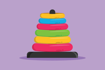 Cartoon flat style drawing of children plastic toys pyramid. Pyramid toys logo, icon, symbol. Kids children stackable ring toys. Children pyramid or pile rings toy. Graphic design vector illustration