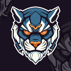 tiger head cyber robot esport logo mascot design