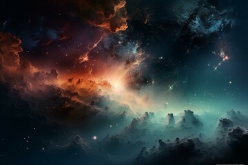 Obraz na płótnie Canvas Vibrant space background with nebula clouds, stars and galaxies beyond milky way. Generative AI