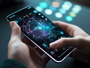 Smartphone with futuristic graphics