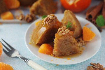 Mandarin halva dessert, traditional Greek dessert