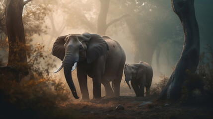 Elephants walking in the Jungle, generative AI