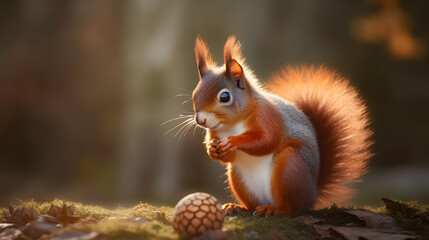 Squirrel standing on the ground in the jungle, generative AI