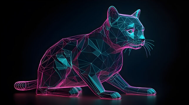 holographic polygon 3d cat illustration generative ai