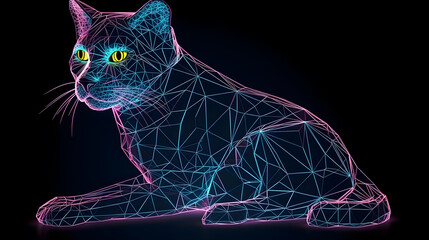 holographic polygon 3d cat illustration generative ai
