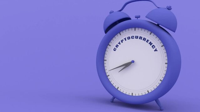 Alarm clock with cryptocurrency word. Business concept