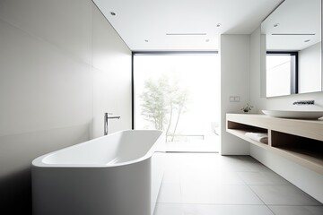 Naklejka na ściany i meble Blank horizontal poster frame mock up in minimal style bath room interior, modern bath room interior background., AI Generative