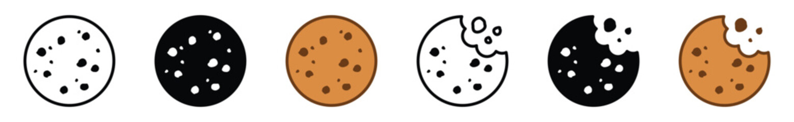 Cookie icon vector. Biscuit, cracker, Snack icon symbol in line, flat, and colors style on white background. Bitten biscuit icons. Bakery sign and symbol. Vector illustration - obrazy, fototapety, plakaty