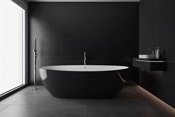 Naklejka na ściany i meble Blank horizontal poster frame mock up in minimal style bath room interior, modern bath room interior background., AI Generative