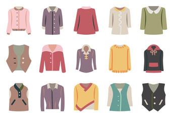Blouse, sweater and turtleneck icon set. 