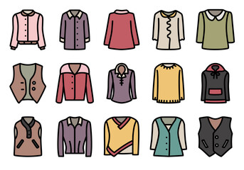 Blouse, sweater and turtleneck icon set. 