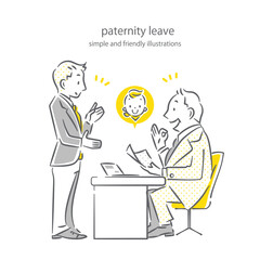 育児休暇を申請する男性社員と快く承認する上司　シンプルでお洒落な線画イラスト