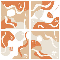 Abstract vintage background with leaf pattern and various shapes. Hand drawn cover design elements set - 595565494