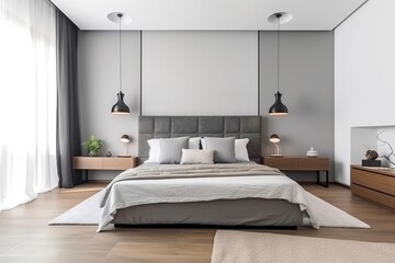 Fototapeta na wymiar The Beauty of Minimalism: A Modern Bedroom Scandinavian influence , AI Generative
