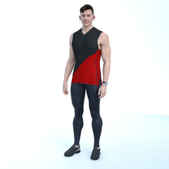Fototapeta premium 3d render : smiling young athlete man is standing with the isolated white background,with the exercise outfit