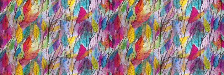 Macro texture of beautiful leaves in rainbow colors tones. AI generative illustration.