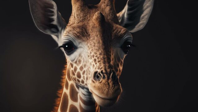 The head of the long necked giraffe with the cute little smile on a closer look AI generated