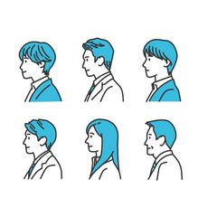 横顔のシニアや若者男女