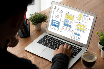 UX UI design process for modish mobile application and website . Creative prototype of wireframe...