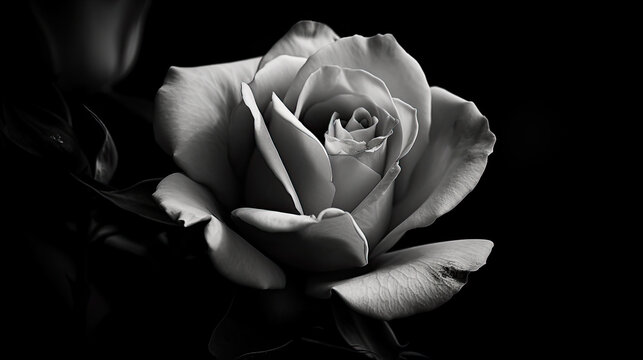 black and white rose photography close up - by generative ai