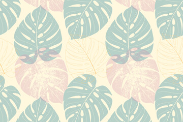 Monstera pattern tropic abstract , pastel colors. Vector illustration