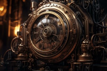 Steampunk-style abstract technical background. Generative AI