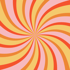 Groovy retro burst sun rays background. Vintage colorful abstract geometric pattern. Vector summer hippie carnival illustration for poster, flyer, greeting card, banner.