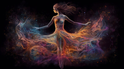 Obraz premium a surrealistic illustration of a beautiful dancing woman, ballerina,