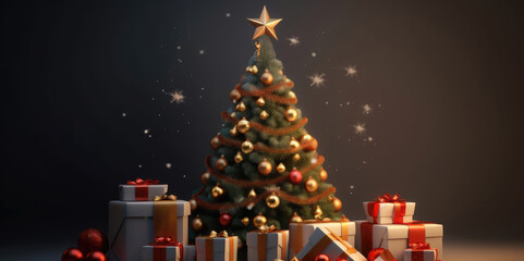 Christmas tree and Christmas gifts - card design