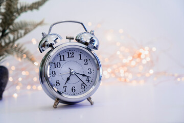 Silver Alarm clock with copy space