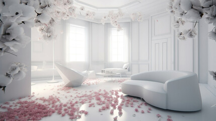 abstract interior decorated with flowers. generative AI