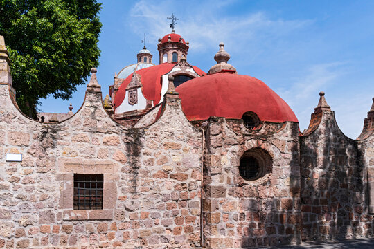 our lady of carmen temple domes of historic baroque architecture covering church and chapel in morelia michoacan mexico 