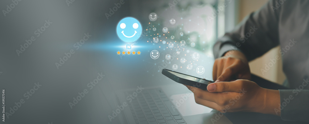 Aufkleber customer service satisfaction survey feedback for business review rating and best service or finance