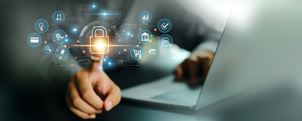 Cyber security or cybercrime attack and threats to the Internet personal information computer network or key lock login to privacy website protection or email access identity concepts.