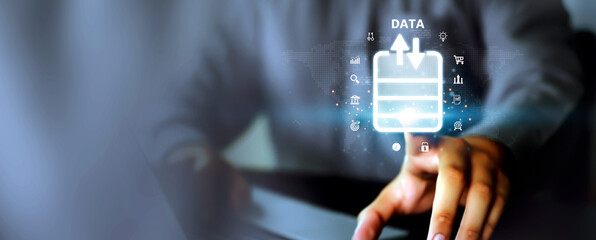 Database management cloud computing or data center cyber security file document transfer or business administrator analysis to growth and service information technology system concepts.