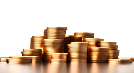 Pile or stack of gold coins with copy space isolated on transparency png file  generative ai illustration - obrazy, fototapety, plakaty