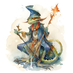 Wise mystical wizard lizard, ai generative illustration