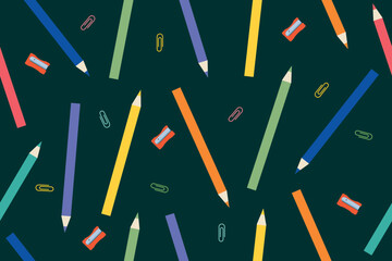 Stationery seamless pattern. Back to school theme for covers, prints, backgrounds. Vector illustration