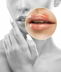 Portrait of attractive girl with healthy clean skin and beautiful make-up. Aesthetic cosmetology...