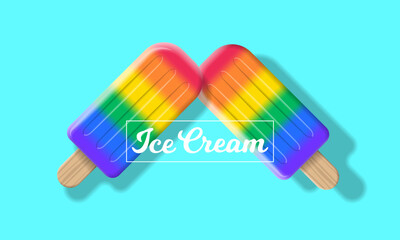 two lgbt colors ice cream sticks popsicles on cyan background