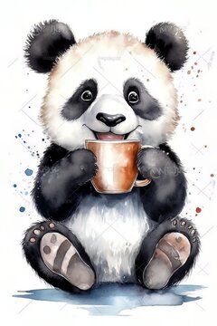 A Whimsical Watercolor of a Cuddly Critter Enjoying a Cozy Cup of Coffee