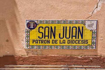 Indication on ceramic tile of the name of Diocesi - Translation San Giovanni Patron of the Diocese